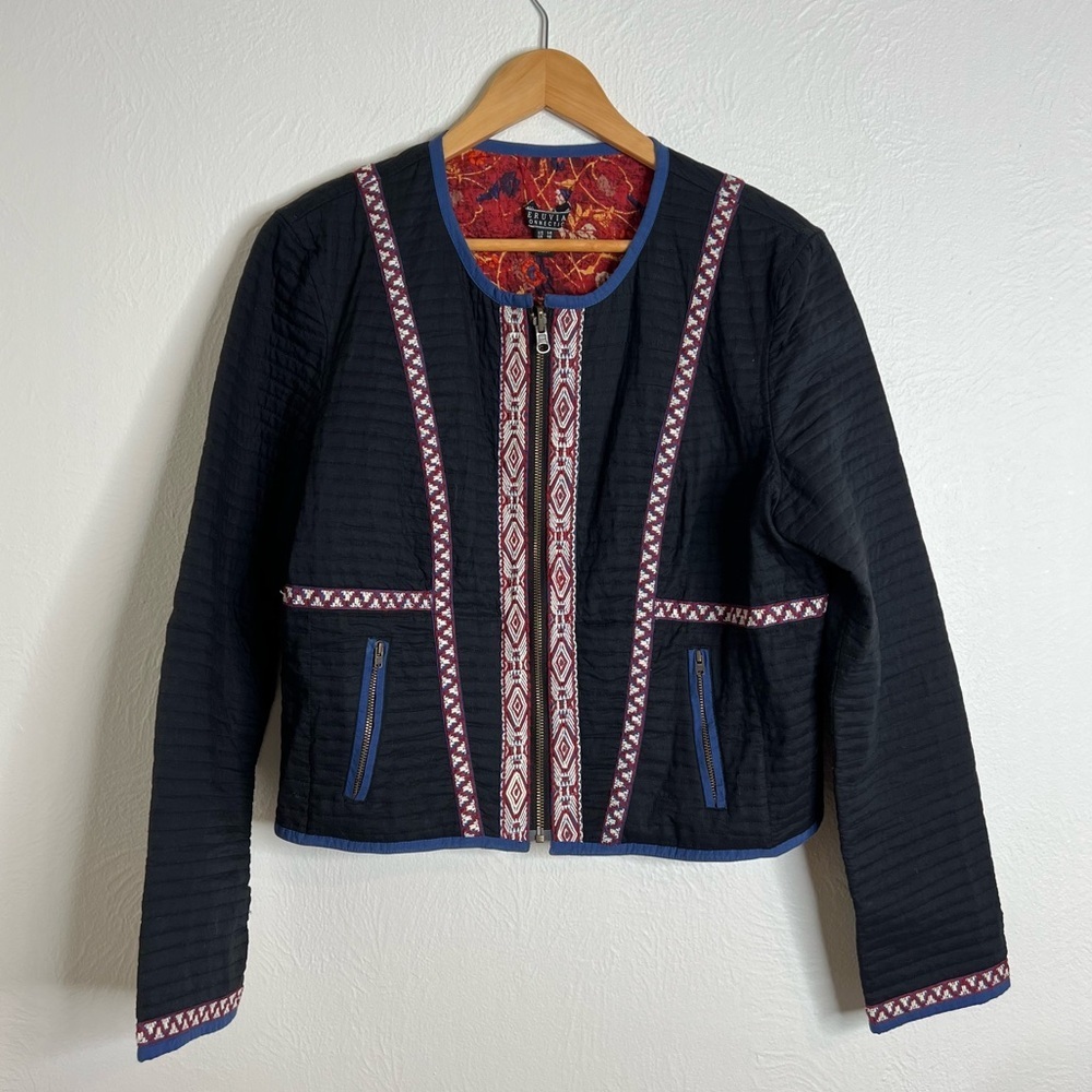 Peruvian Connection Reversible Quilted Jacket Floral Print Red Black Size 14